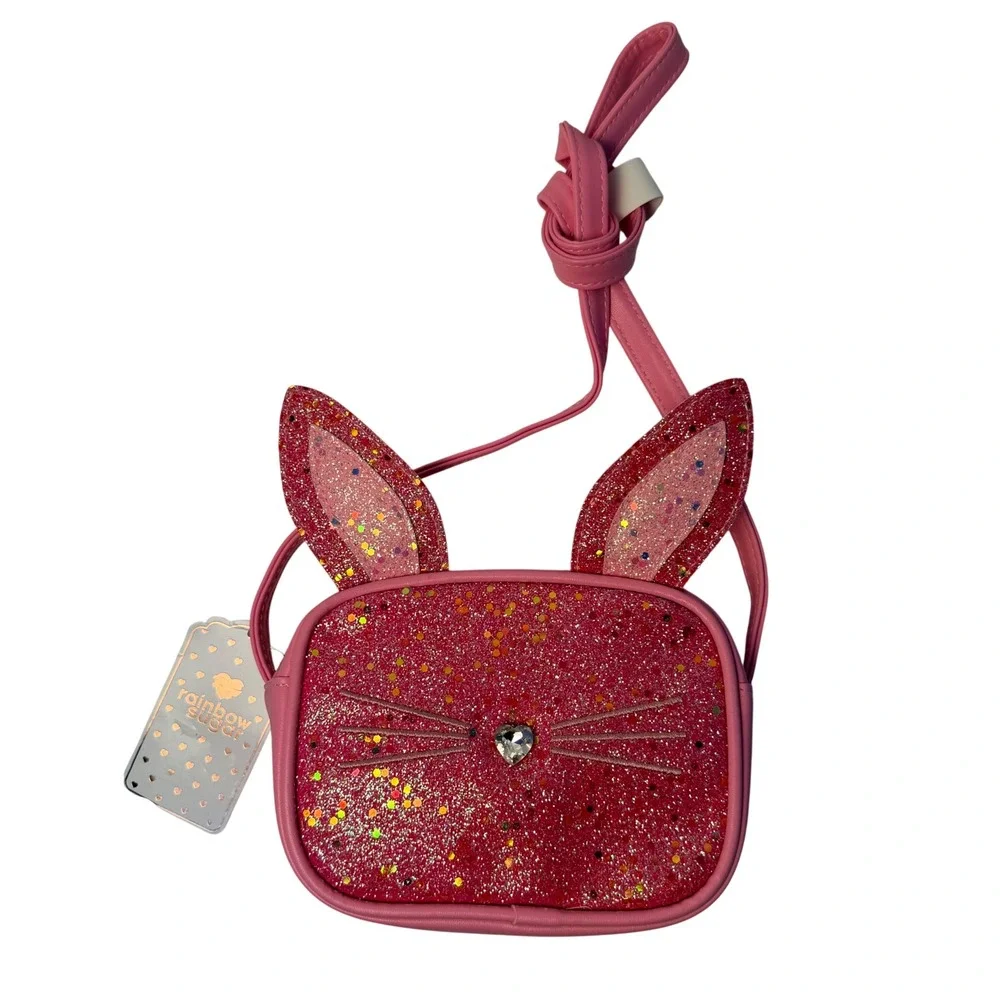 Rainbow Sugar Girls Pink Glitter Bunny Crossbody Bag HBDQ2228 New With Tags